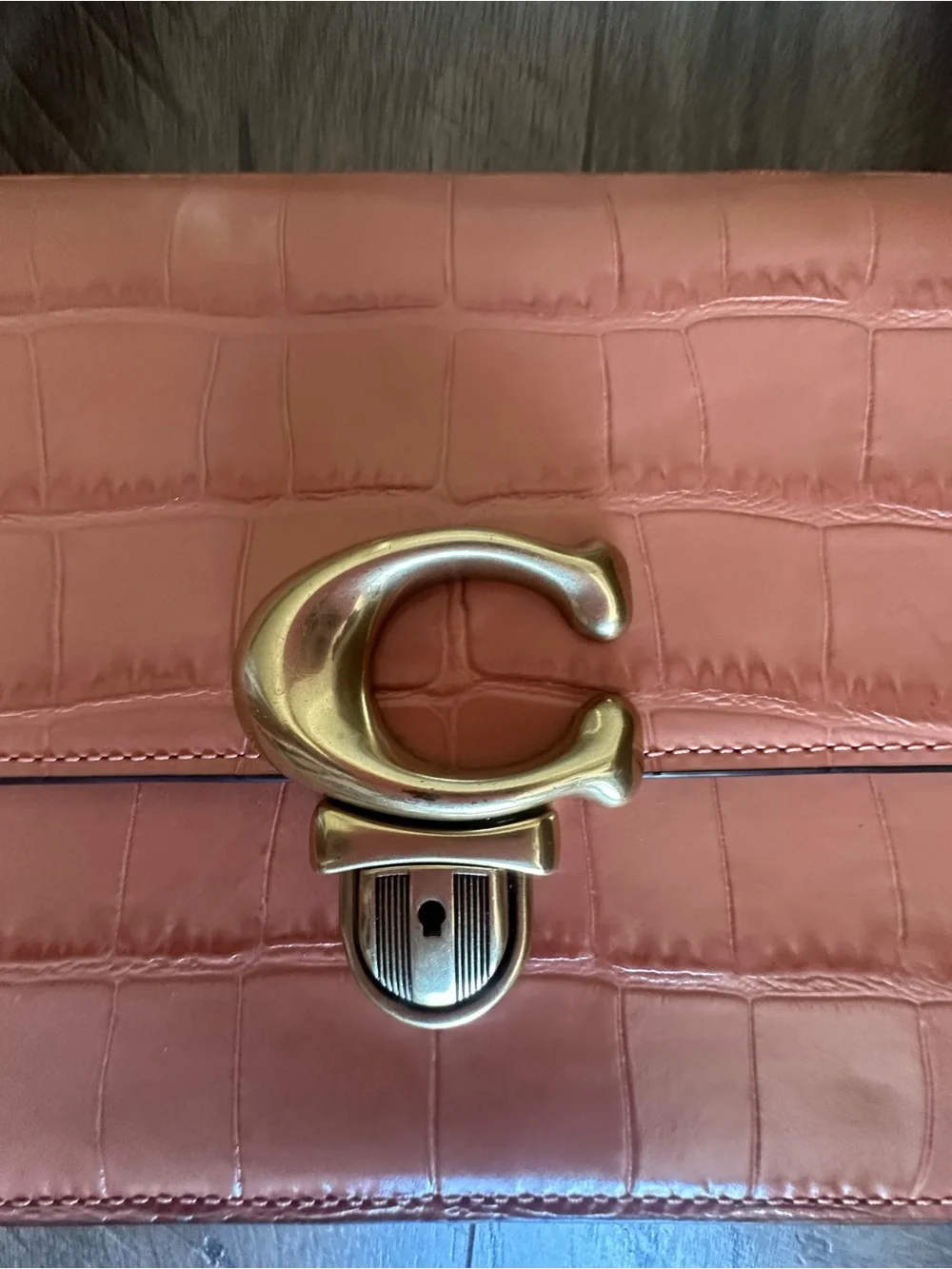 Coach Pink Croc-Embossed Crossbody Bag with Gold Hardware